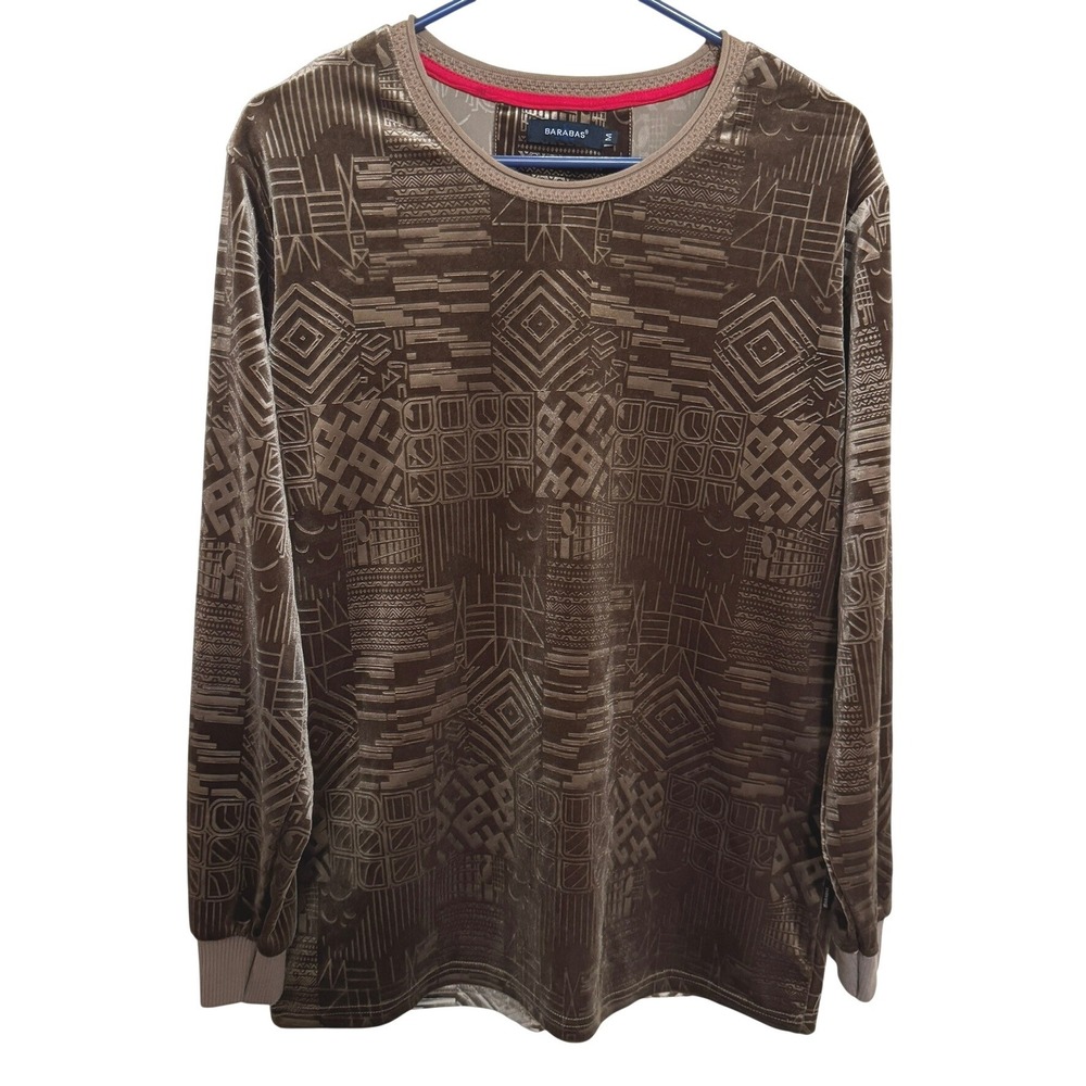 Barabas Crewneck Velour Pullover sweatshirt Mens Medium Geometric pattern brown